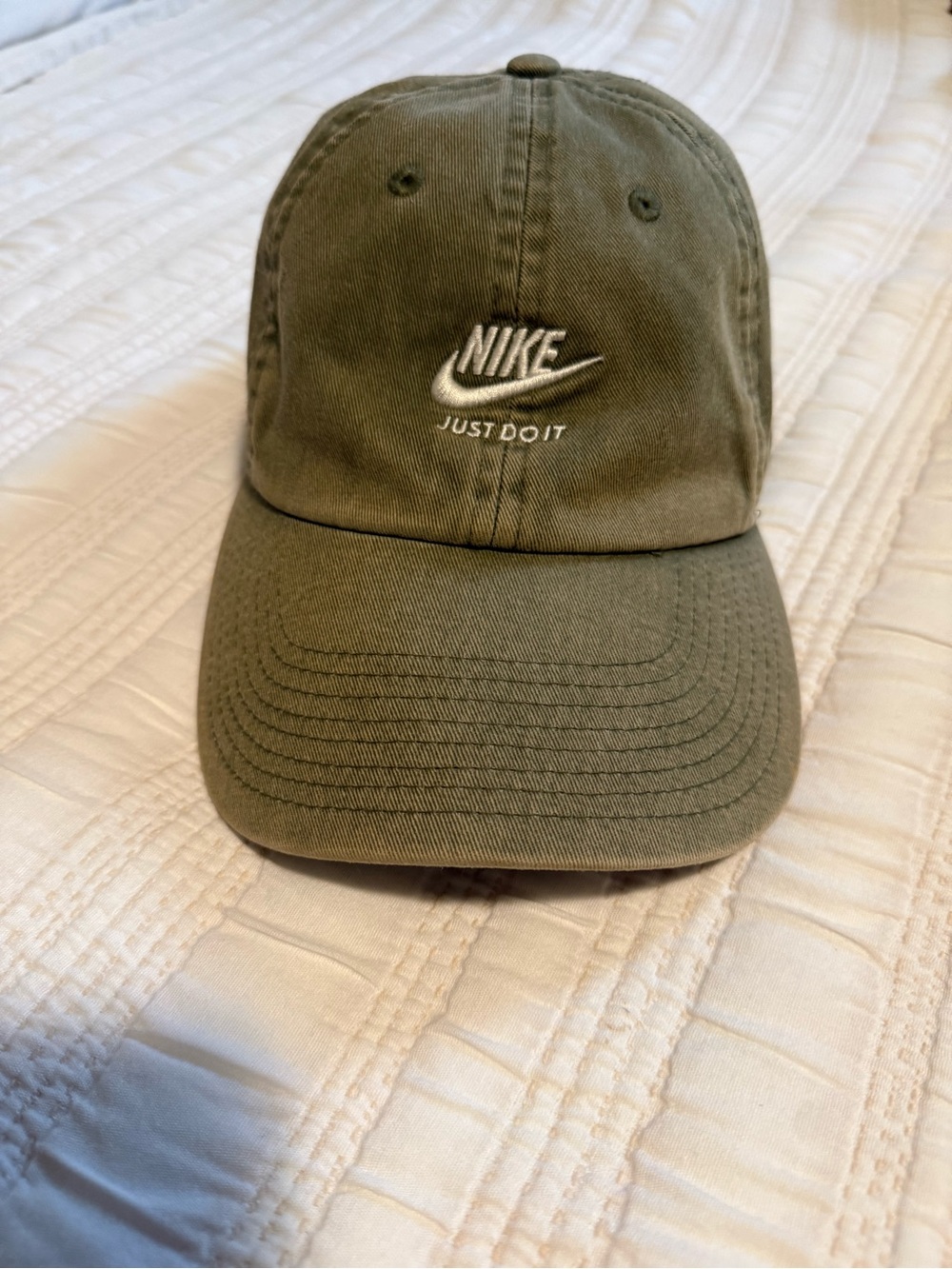 Nike Olive Cotton Embroidered 'Just Do It' Baseball Cap